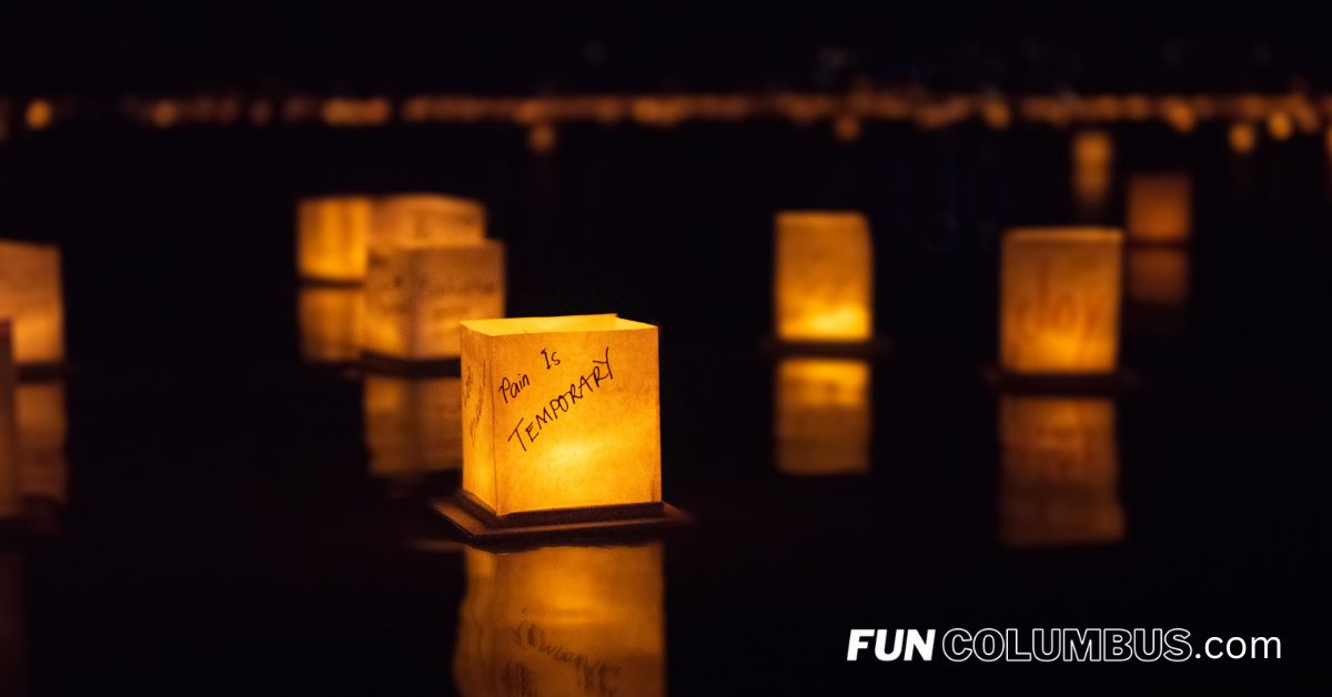 water lantern festival - Columbus Ohio - water lanterns floating on lake